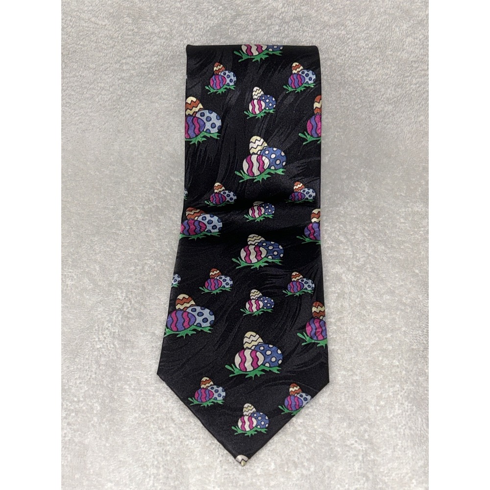 Keith‎ Daniels Easter Egg Novelty Necktie Silk Black Holiday Party